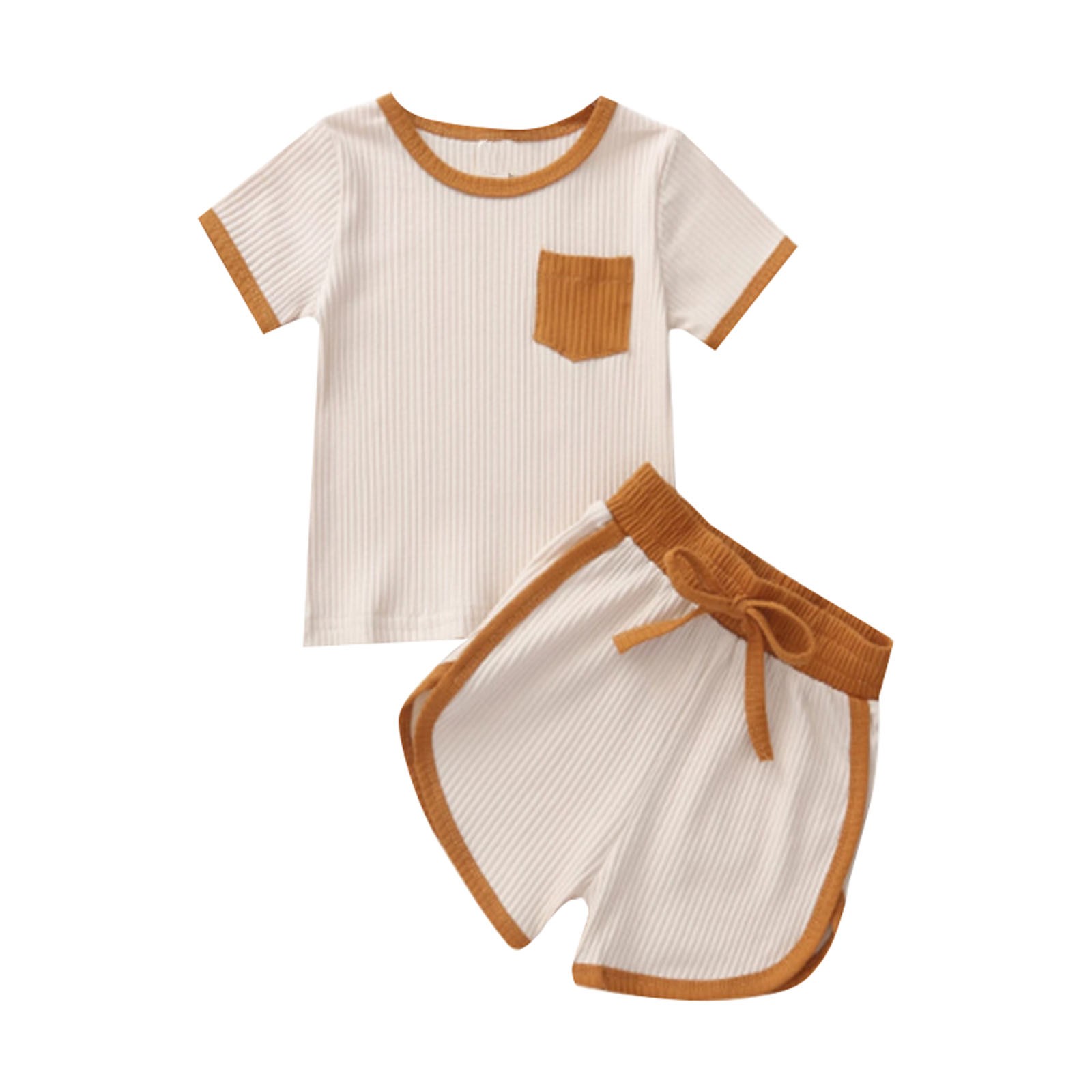 LMTODLFG Baby Girl Clothes Unisex Children's Pocket Pocket Top Casual Tie Shorts Two Piece Set Summer Sets Baby Boy Clothes 0-3 Months Beige 18-24 Months